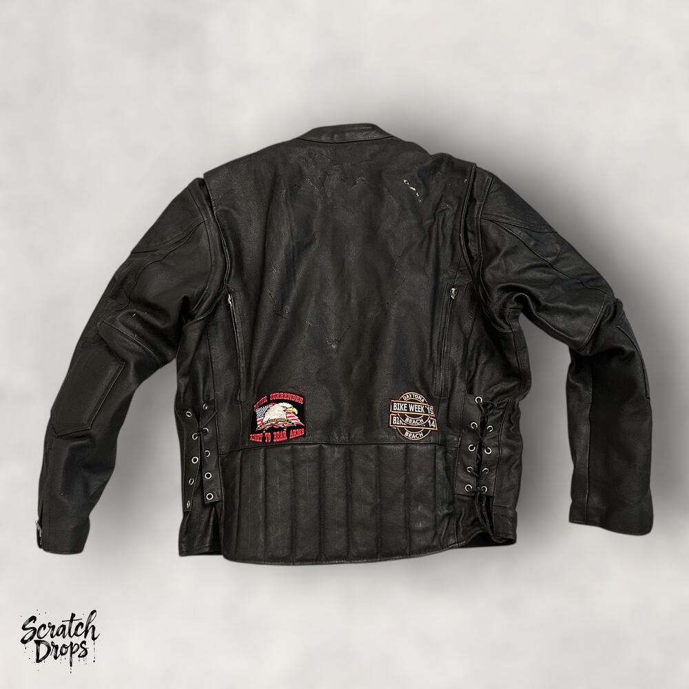 Road Wear Men's Leather Jacket 2XL Black Moto Biker Motorcycle Gear Apparel